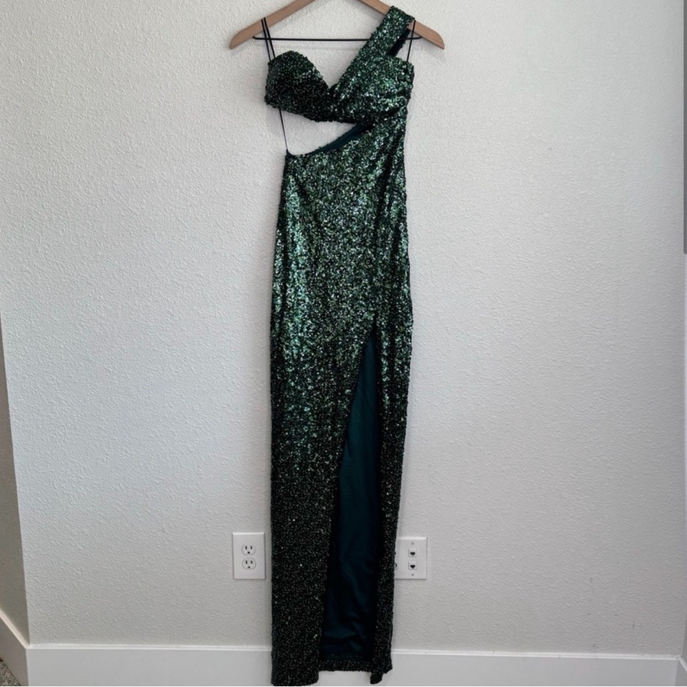 Hello Molly Dear Emilia Dress Sequin Maxi Dress Green Evening Event Party Prom - Picture 2 of 10